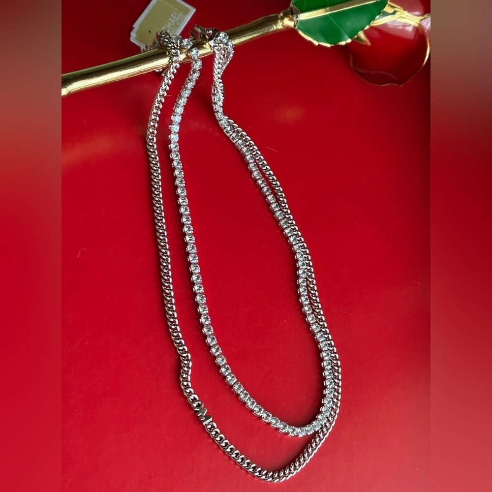 Michael Kors Necklace,Michael Kors Silver and Crystal Necklace - Picture 6 of 11